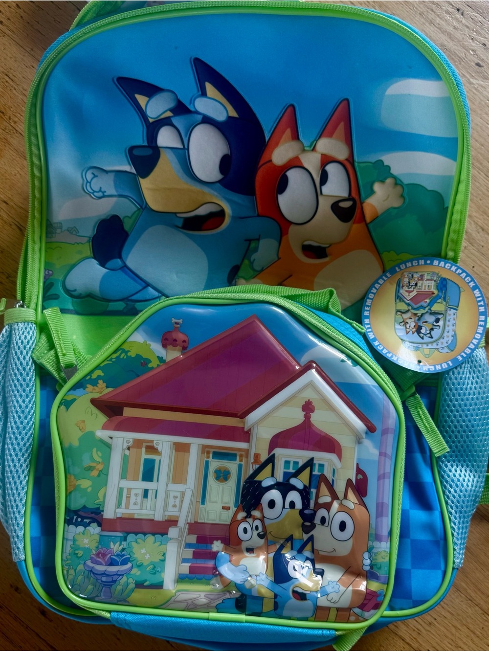 Blue & Green Kids Backpack with Cartoon Characters